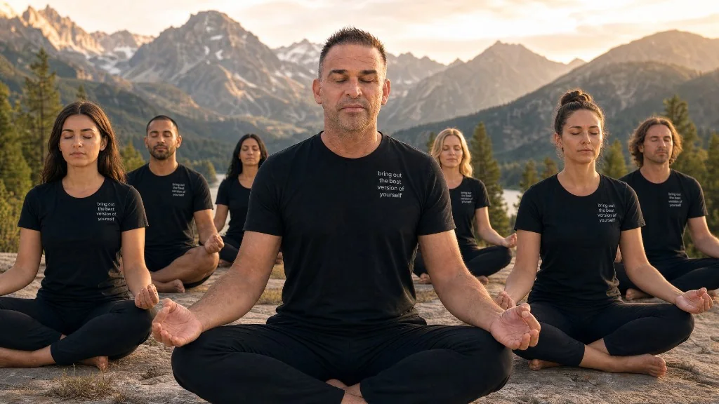 Ben Collins leading a group meditation outdoors.